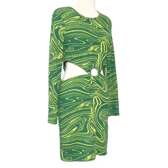 Zara Green Cut Out Jacquard Mini Dress SZ L - Picture 10 of 10